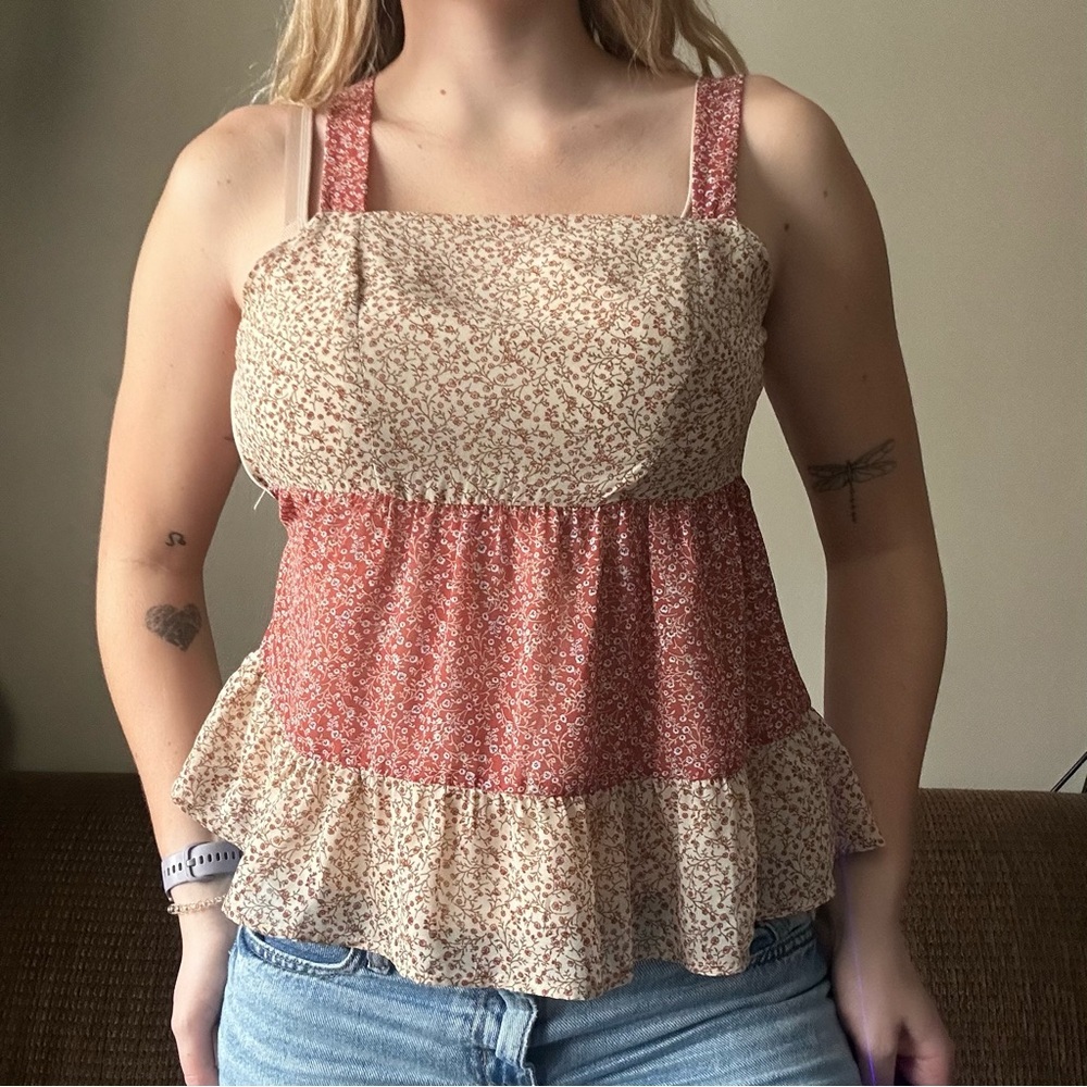 Paper Crane Flowy Floral Tiered Tank Top Size XS Cottagecore Peasant